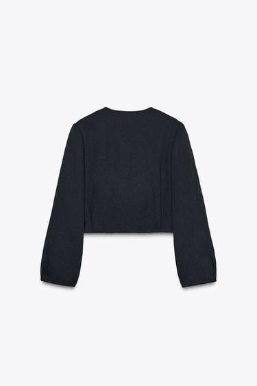 BLAZER COURT BOUTON DORÉ - Bleu marine de Zara - Image 6