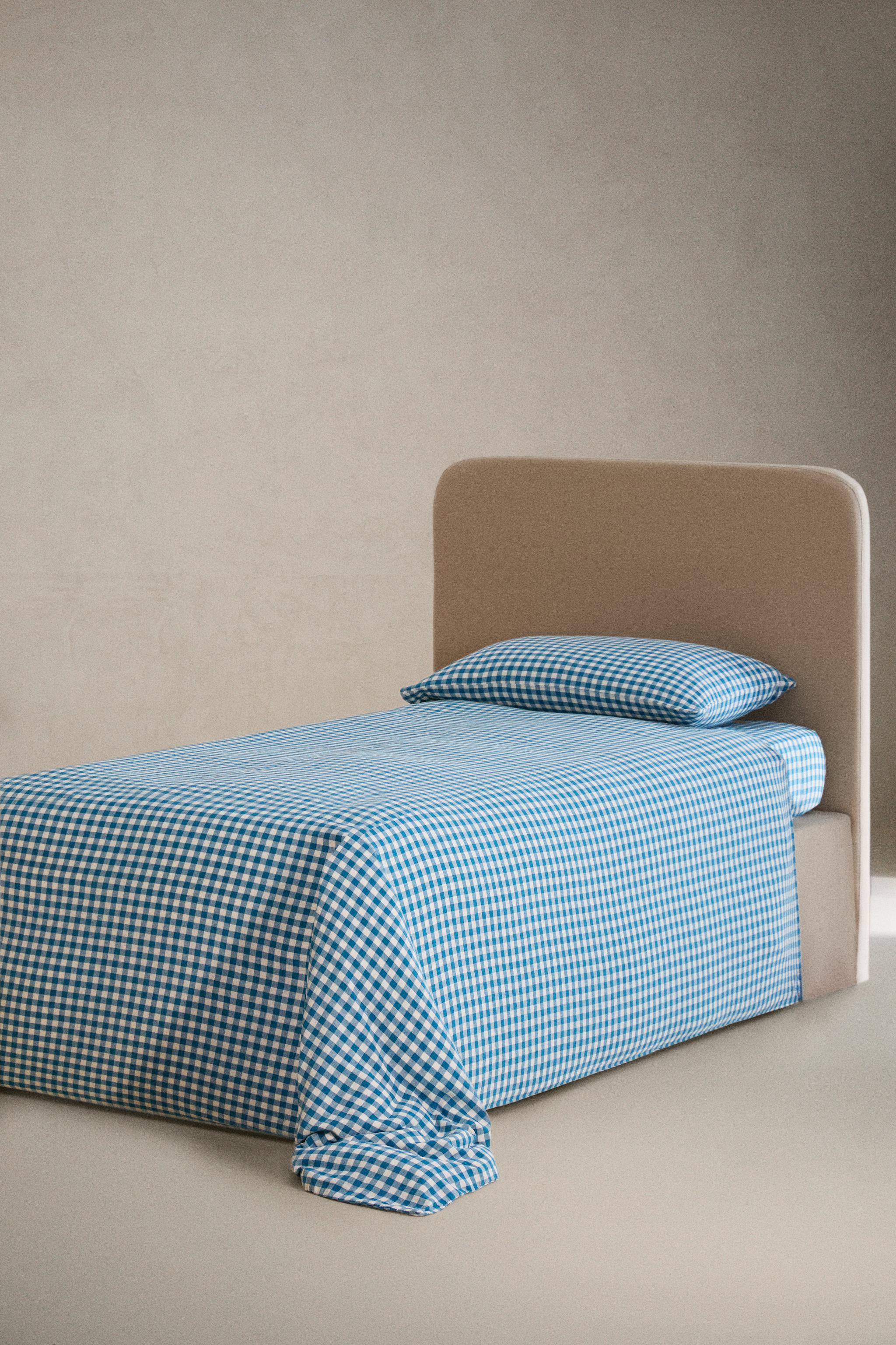 KIDS' CHECKED CHIFFON DUVET COVER — Bluish