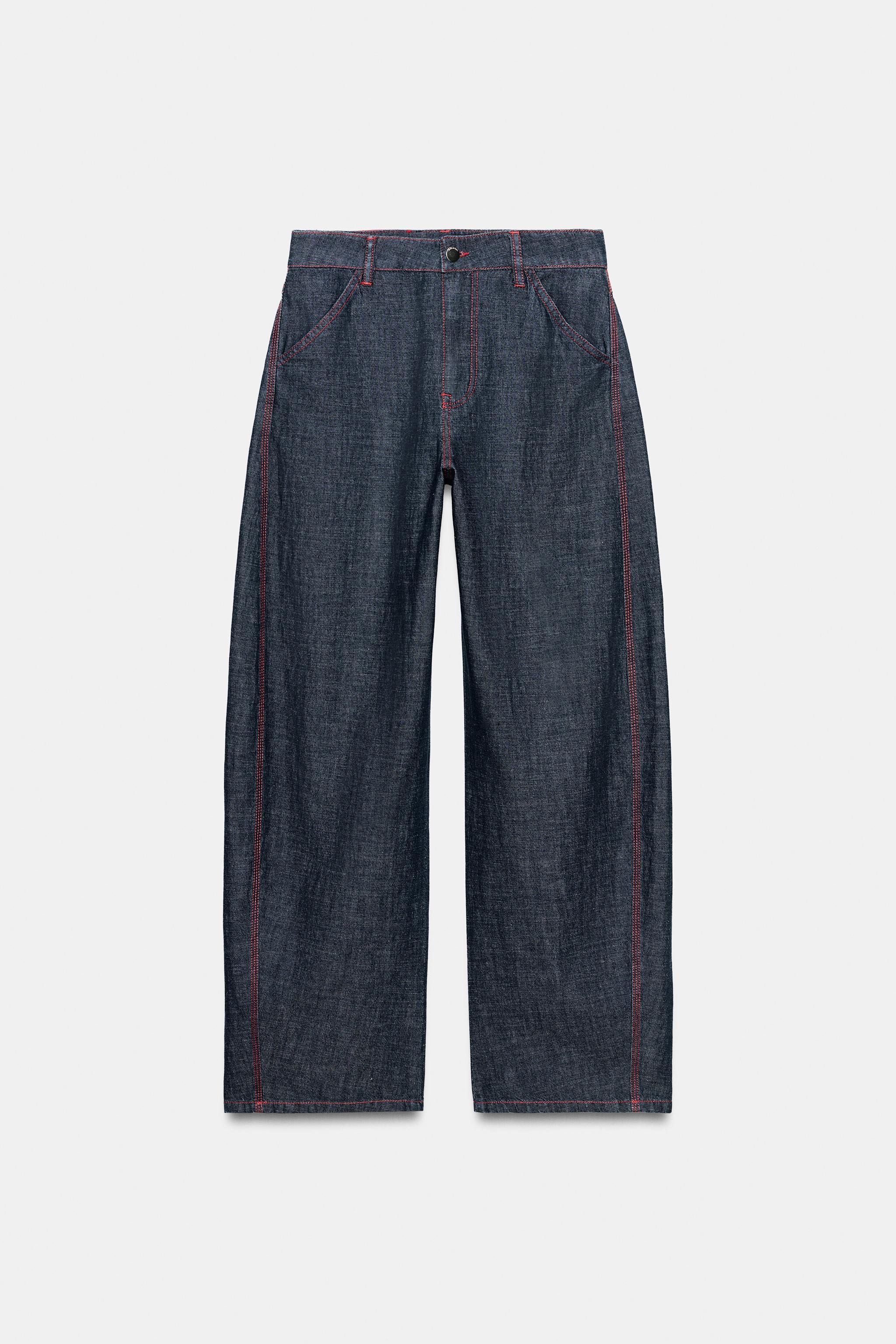Женские брюки Zara LINEN BARREL PANTS WITH CONTRAST TOPSTITCHING — фото 3