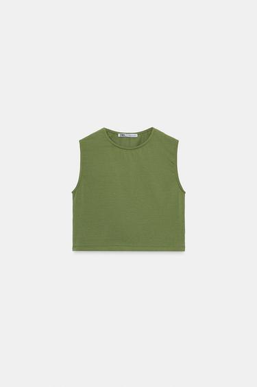 TOP CROP MANGA SISA - Khaki de Zara