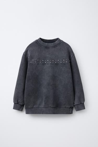 Zara STUDDED WASHED EFFECT SWEATSHIRT - Anthracite grey - Image 0