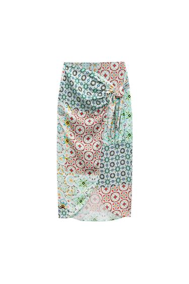 KNOTTED PRINTED SARONG SKIRT