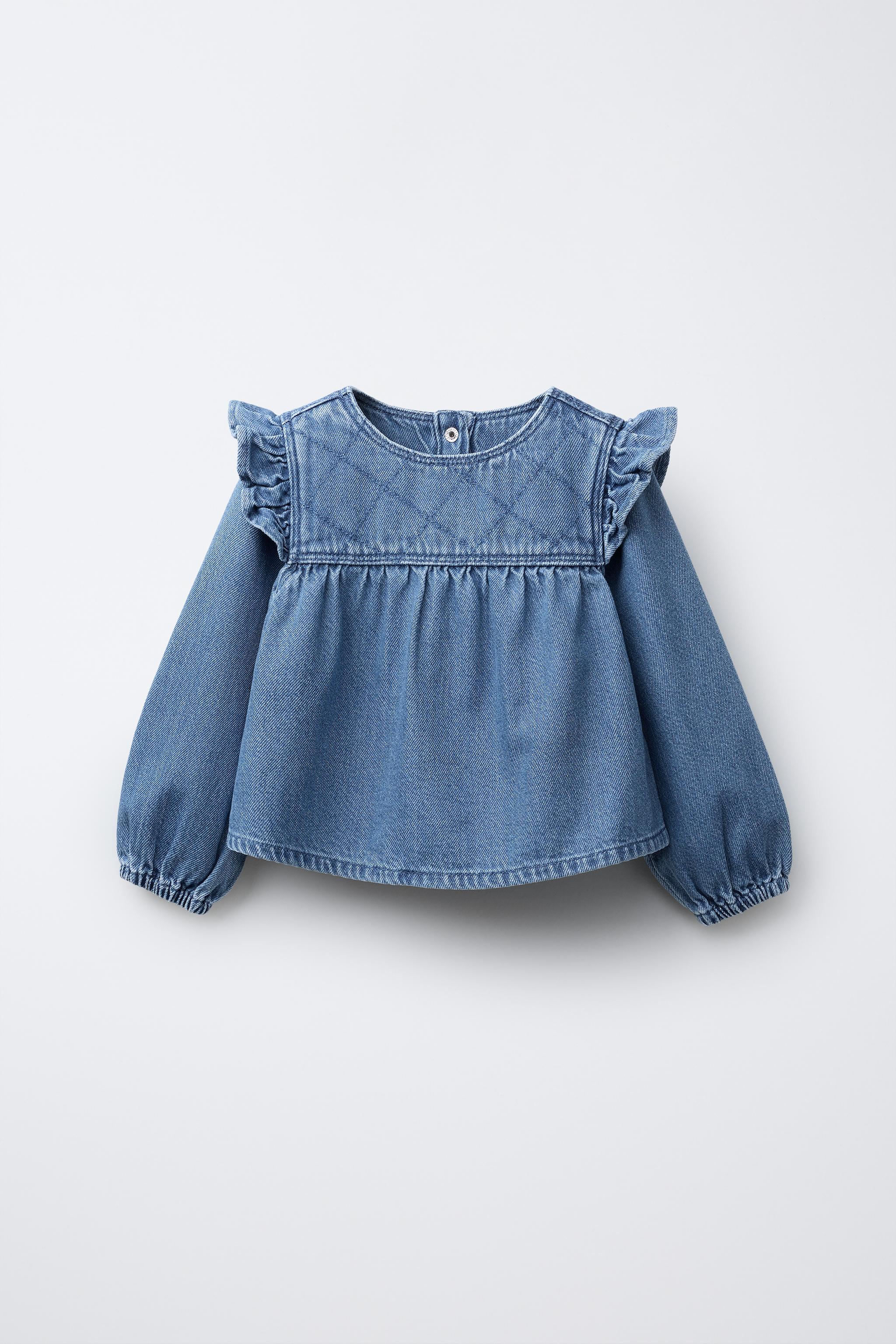 DENIM RUFFLE SHIRT - Mid-blue | ZARA United States