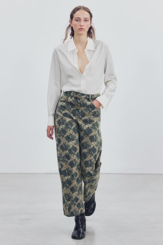 ZW COLLECTION ANKLE BALLOON mid-waist FLORAL JEANS - Khaki de Zara - Imagen 0