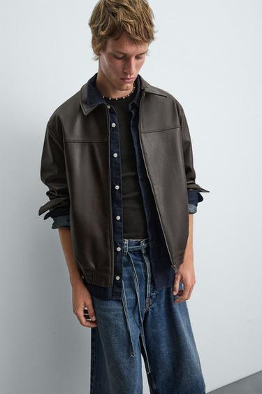 LEATHER EFFECT BOMBER JACKET - Chocolate brown by Zara - Image 5