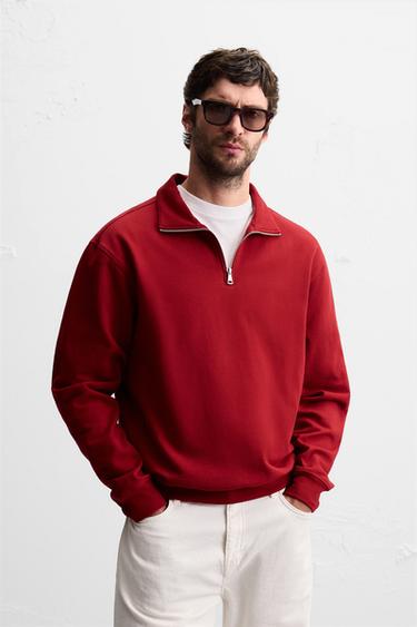 Zaras ENKEL SWEATSHIRT MED DRAGKEDJA I HALSEN - Röd