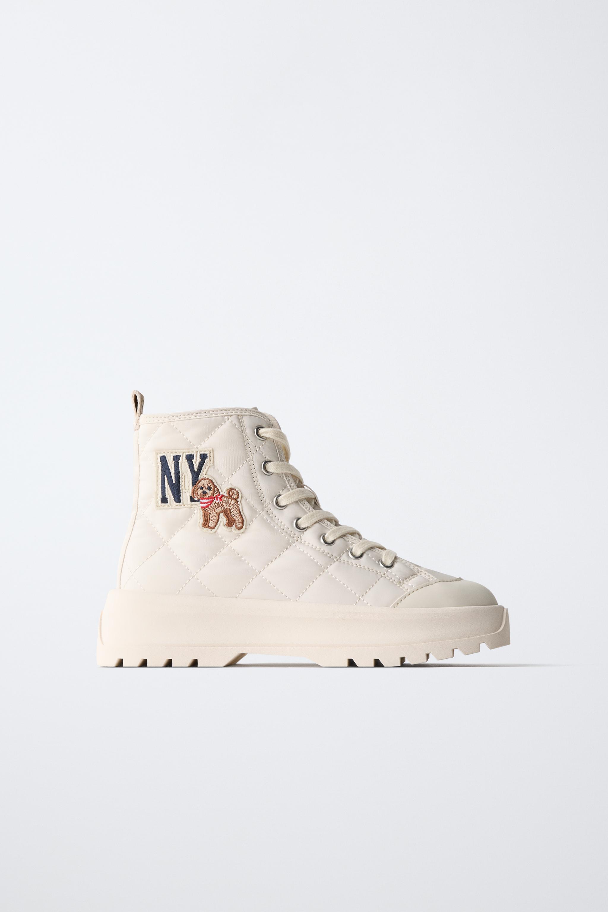 QUILTED SPORTS ANKLE BOOTS — Off White