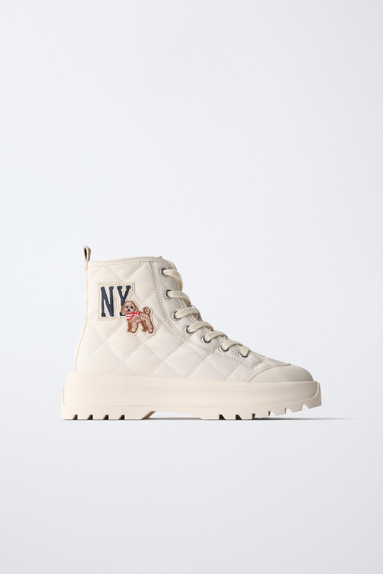 QUILTED SPORTS ANKLE BOOTS — Off White