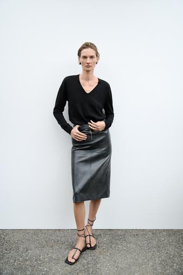 LEATHER EFFECT ZIP SKIRT ZW COLLECTION - Black by Zara - Image 0