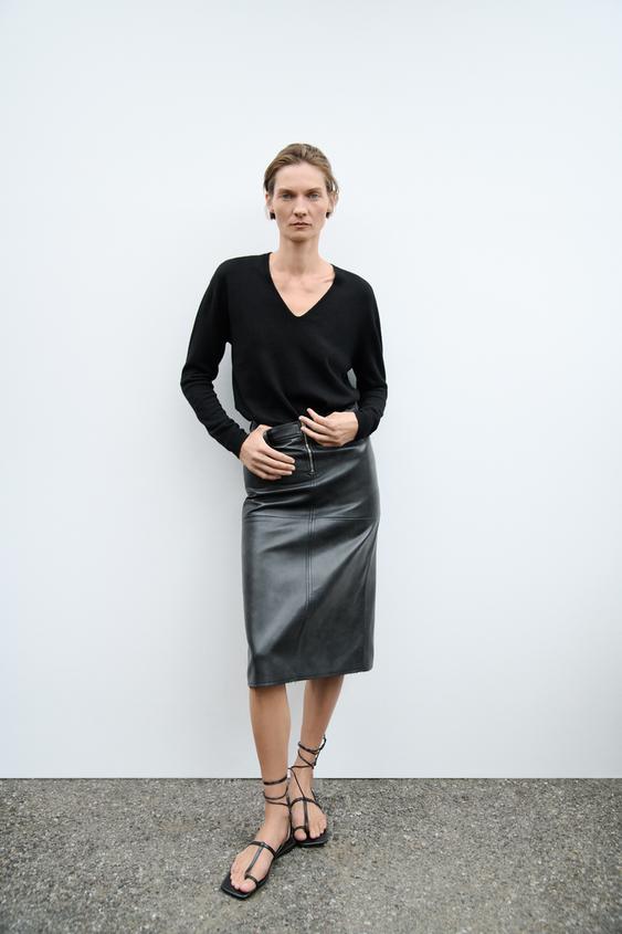 ЮБКА ИЗ ИСКУССТВЕННОЙ КОЖИ С ЗАСТЕЖКОЙ-МОЛНИЕЙ — ZW COLLECTION — ЧЕРНЫЙ от Zara — изображение 0