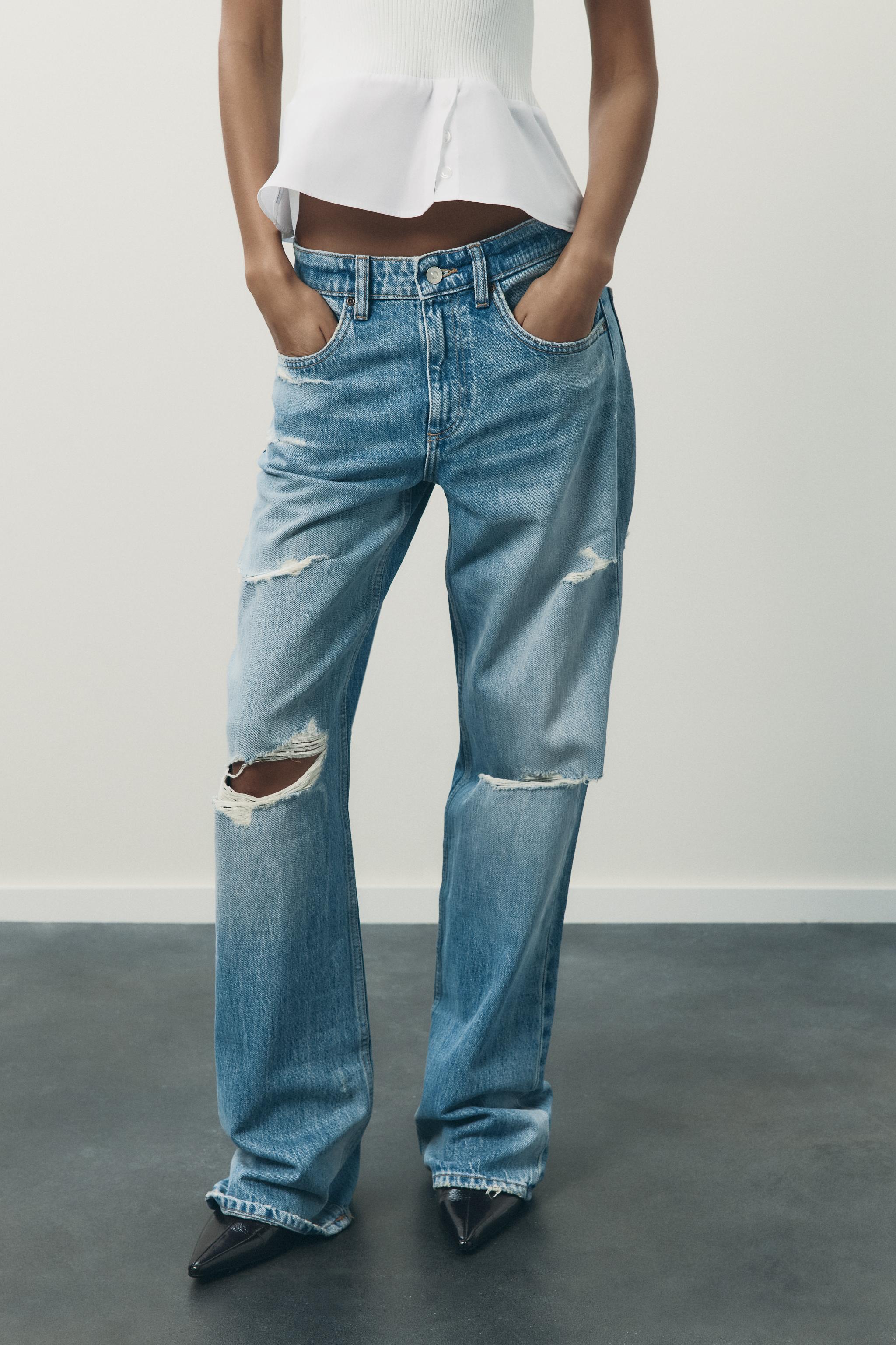 TRF クラッシュ加工ミッドライズデニムパンツ - ブルー | ZARA