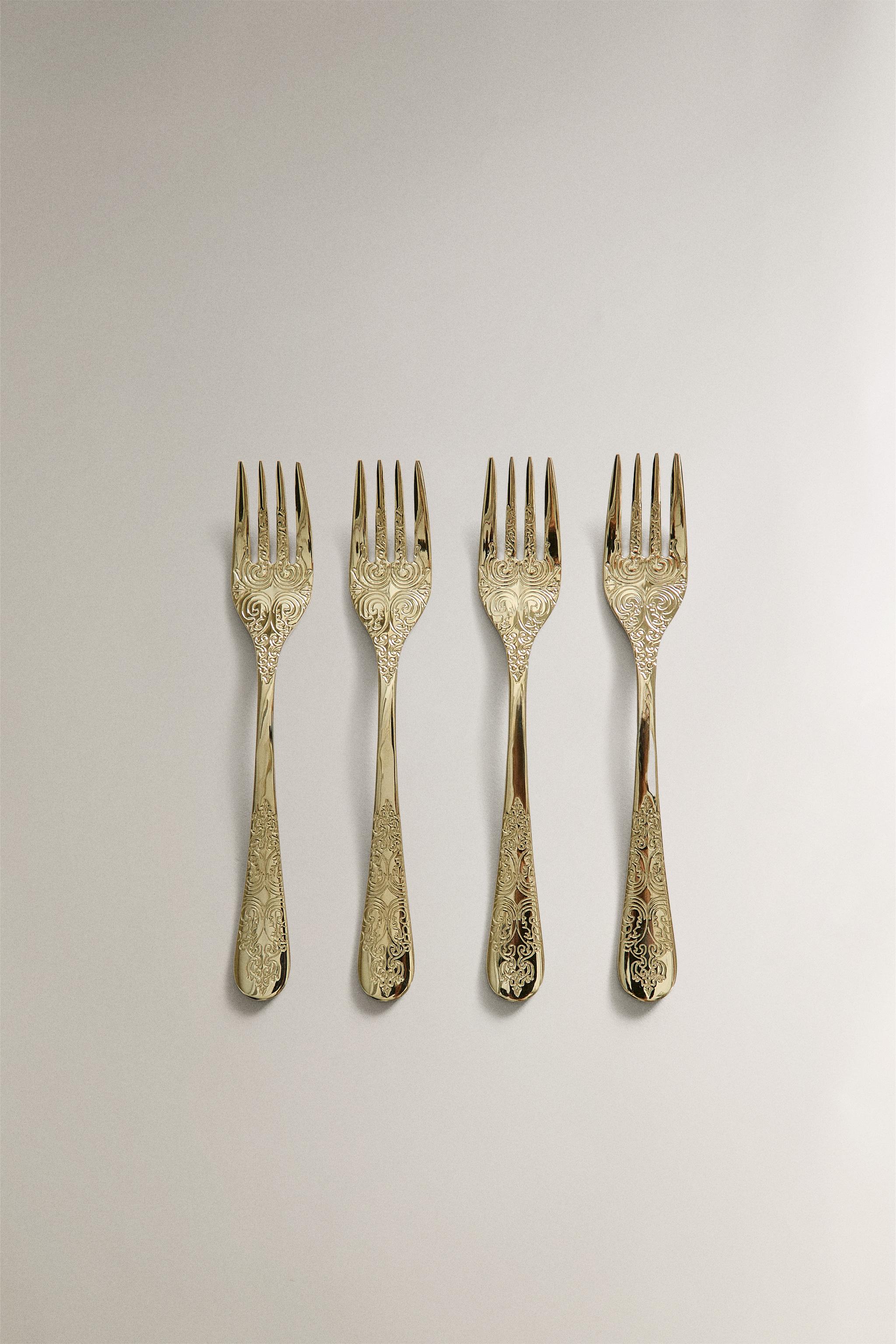 SET OF ENGRAVED FORKS (SET OF 4) - Soft gold | ZARA United States