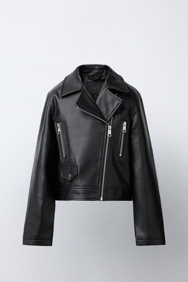 CAZADORA BIKER EFECTO PIEL - Negro de Zara - Imagen 0