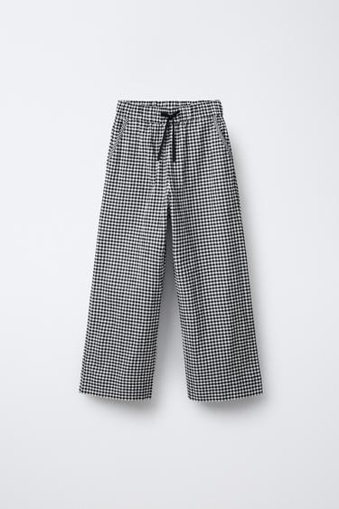 GINGHAM PRINT WIDE-LEG TROUSERS - Black / White by Zara - Image 0