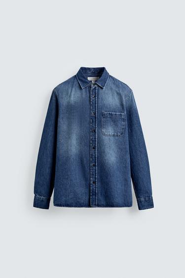 CHEMISE EN JEAN DÉLAVÉE - Bleu moyen de Zara