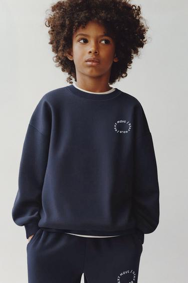 BASIC SWEATSHIRT WITH SLOGAN - Navy blue by Zara