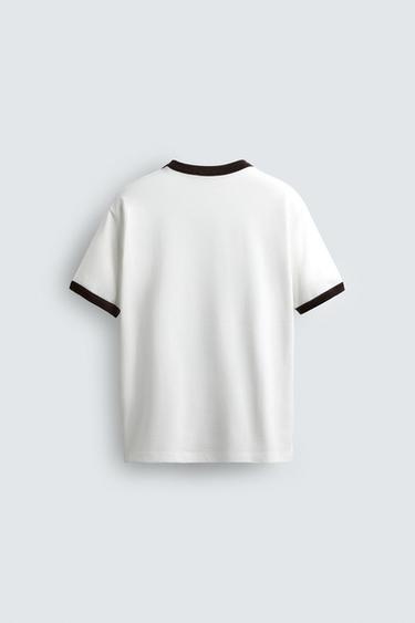 T-SHIRT CÔTELÉ CONTRASTE INSCRIPTION - Blanc de Zara - Image 7