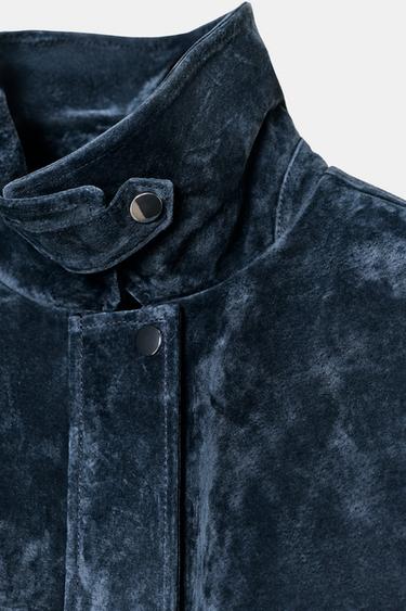 100% LEATHER BOMBER JACKET - Navy blue by Zara - Image 8