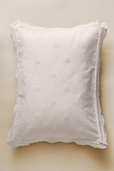 Zara CHILDREN'S THROW PILLOW COVER WITH FLORAL EMBROIDERY - Oyster-white