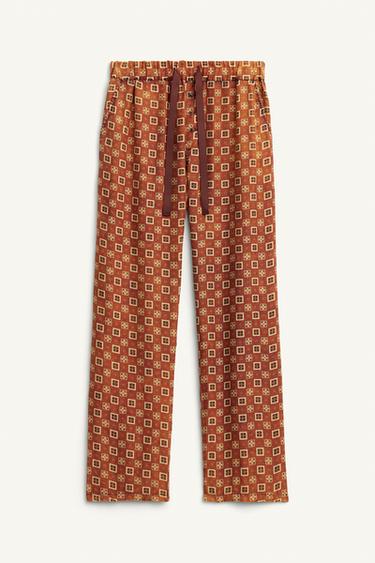 PRINTED 100% SILK TROUSERS LIMITED EDITION - Brick by Zara