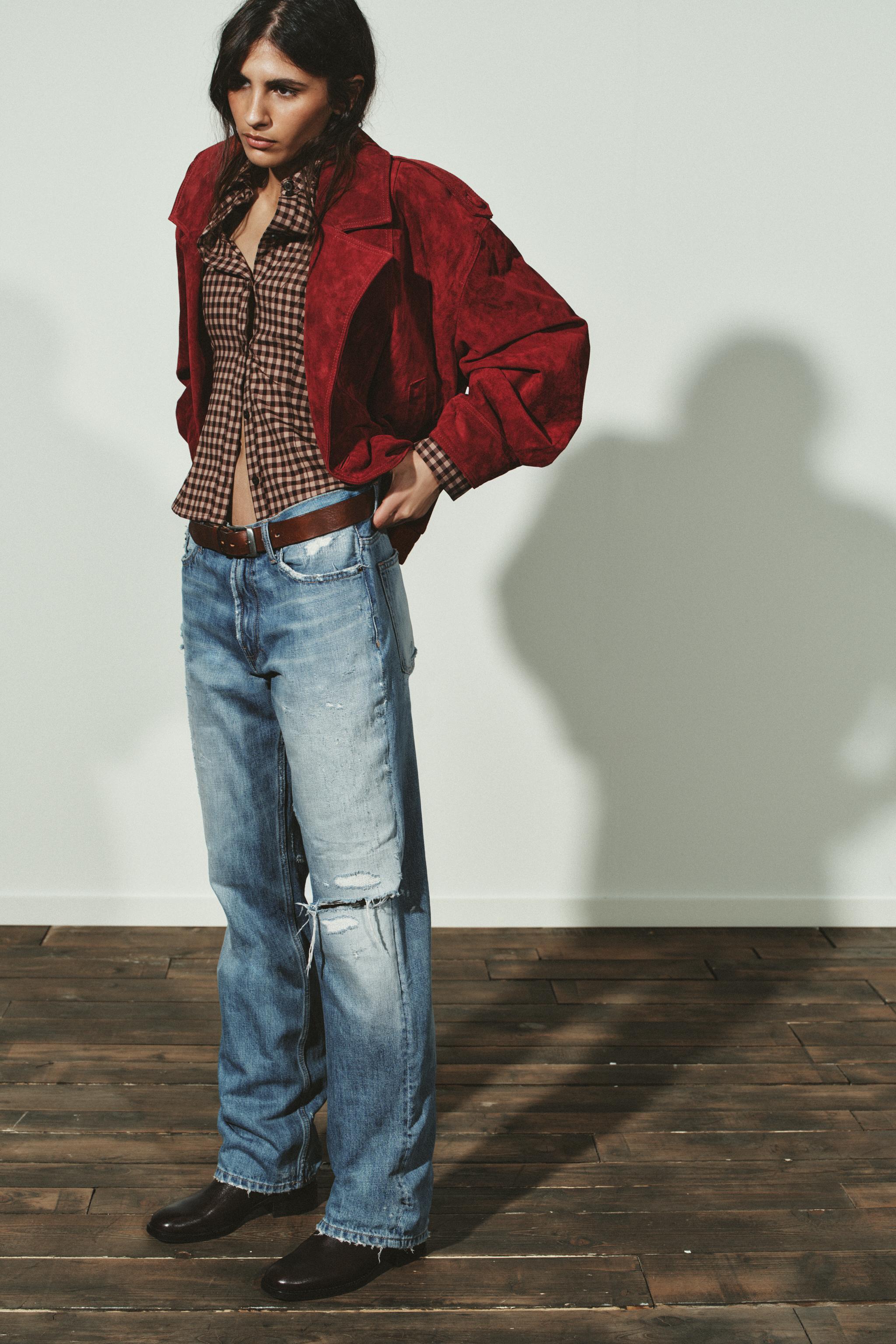 100%スエードレザージャケット - レッド | ZARA Japan / 日本