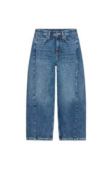 Zara ZW COLLECTION 中腰寬鬆及踝牛仔褲 - 中藍色