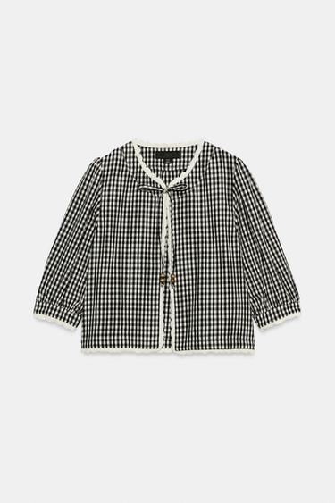 GINGHAM CHECK CROCHET JACKET - Black / White by Zara - Image 6