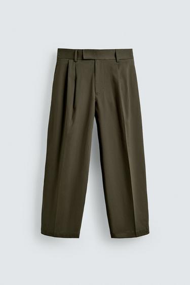 RELAXED FIT PLEATED TROUSERS - Light khaki by Zara
