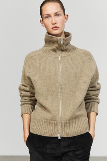 100% wool knit zip-up cardigan — Greenish 2