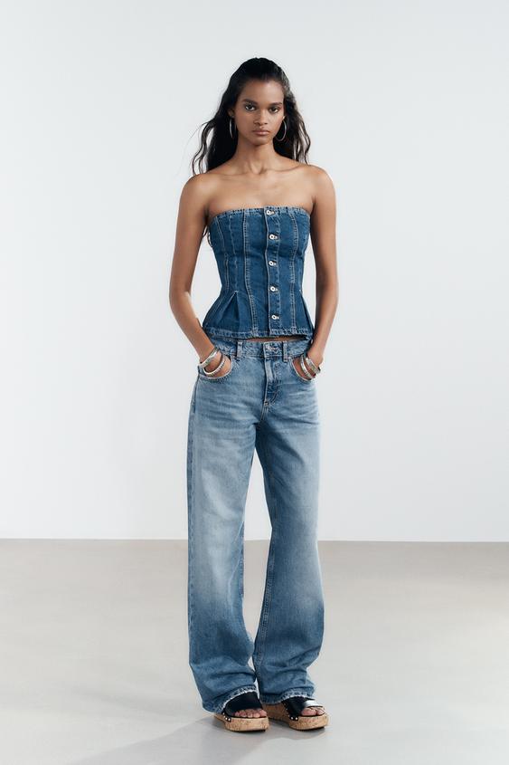 JEANS TRF WIDE LEG TIRO MEDIO