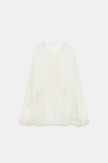 ZW 컬렉션 레이스 콤비 블라우스 - Zara 크림