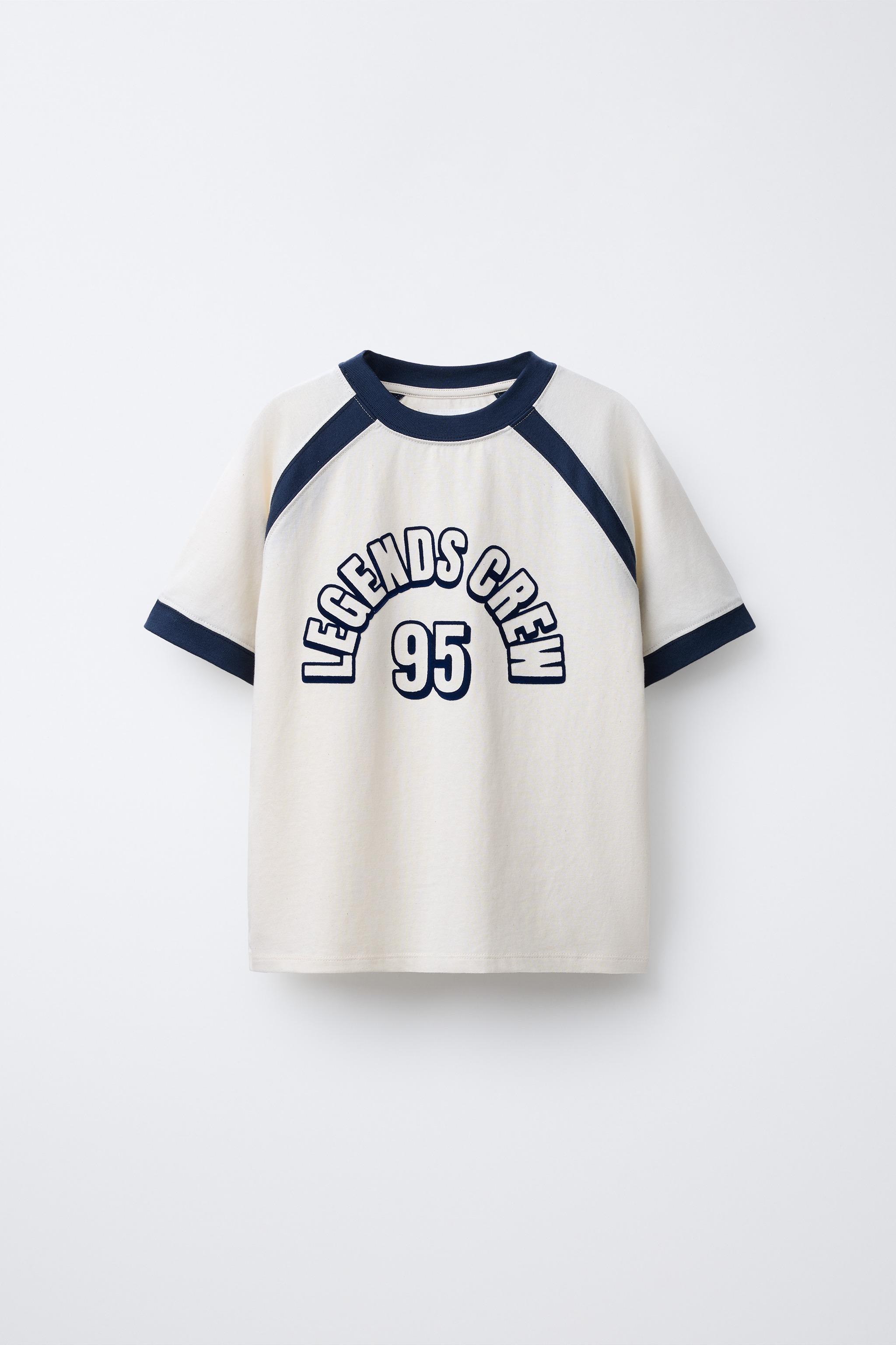 FLOCKED TEXT RAGLAN SLEEVE T-SHIRT - Oyster-white | ZARA United States