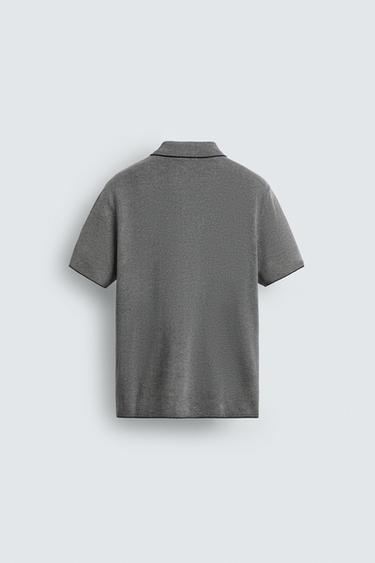 REGULAR FIT KNIT POLO SHIRT WITH CONTRAST - Ecru / Blue by Zara - Image 7