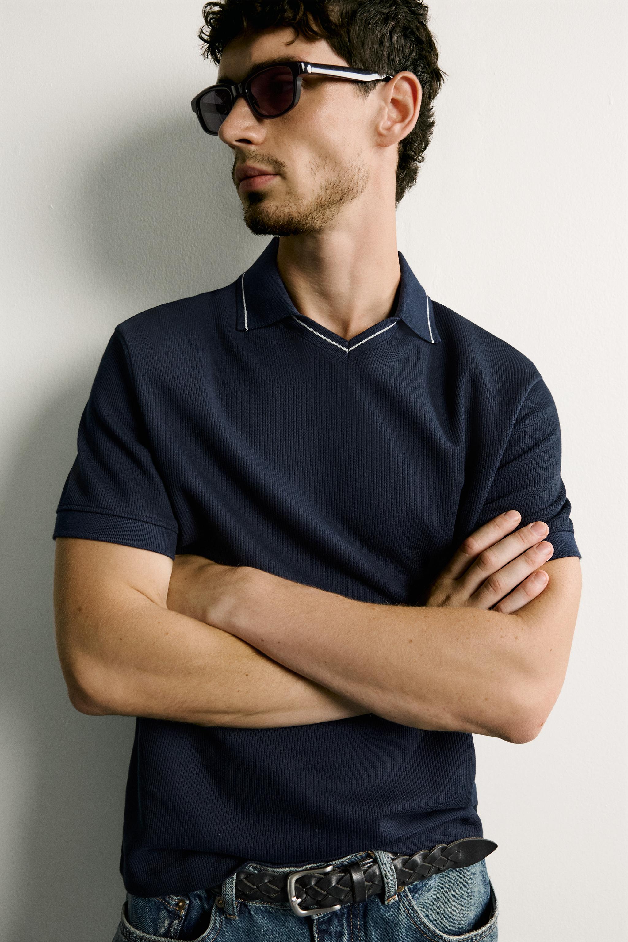 Мужские рубашки Zara CONTRAST REGULAR FIT POLO SHIRT — фото 6