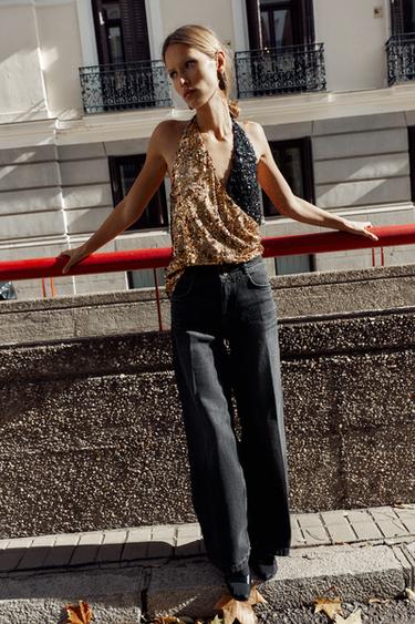 Zara Z1975 HIGH WAIST WIDE LEG JEANS - Black