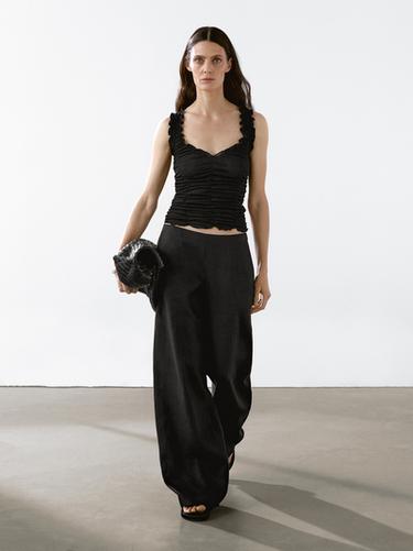 Zara Creased-effect cotton top - Black