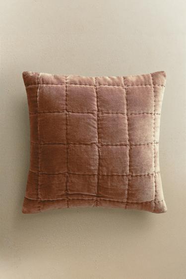 HOUSSE DE COUSSIN D'ÉDREDON EN VELOURS À CARREAUX - Rose de Zara - Image 4