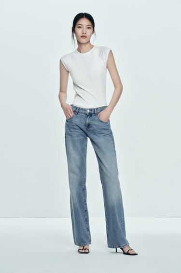 Zara TRF 系列低腰寬管牛仔褲 - 淡藍色