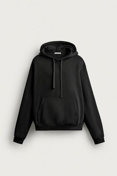 سويت شيرت هودي بقصة مريحة - أسود الخاص بـ Zara