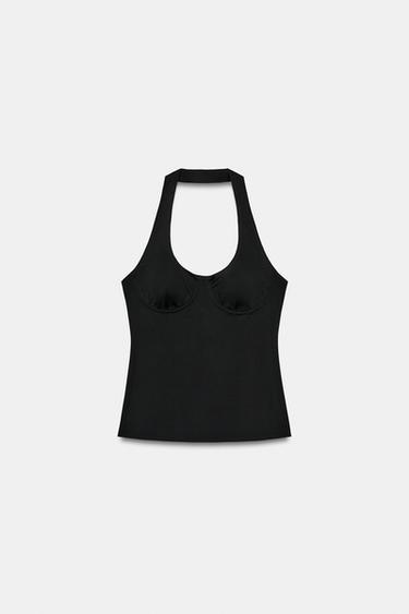 TOP HALTER EN POLYAMIDE - Noir de Zara - Image 3