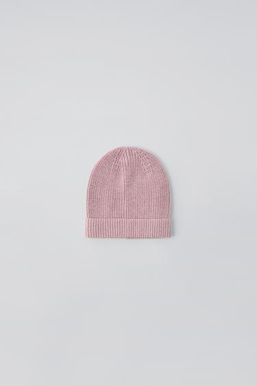 PURL KNIT BEANIE - Mid-pink by Zara