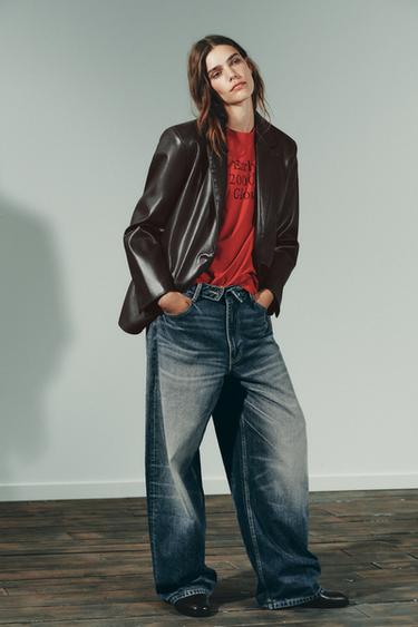 FAUX LEATHER STRAIGHT BLAZER - Chocolate by Zara - Image 0