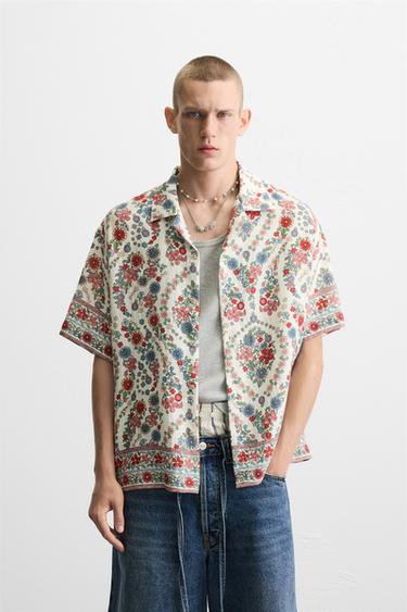 Zara FLORAL PRINT SHIRT - Red