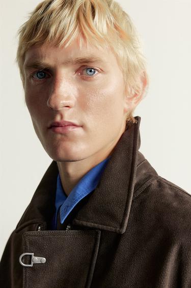 SUEDE-EFFECT FROG FASTENING JACKET — Dark brown 2