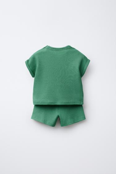 ENSEMBLE T-SHIRT ET BERMUDA WAFFLE UNI - Vert de Zara - Image 1