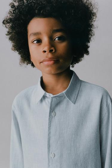 STRIPED LINEN BLEND SHIRT - Blue / Grey by Zara