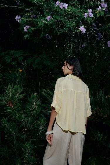 CROPPED LINEN BLEND SHIRT - Yellow by Zara - Image 4