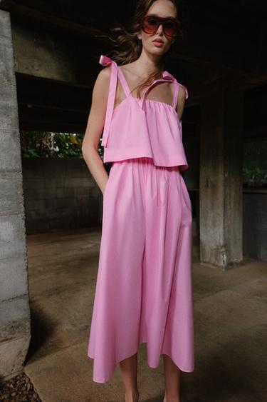 MIDI POPLIN DRESS WITH BOWS - Mid-pink by Zara