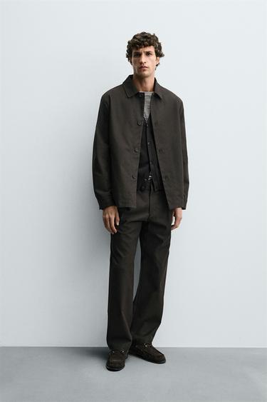 Zara RELAXED FIT TWILL OVERSHIRT - Dark brown