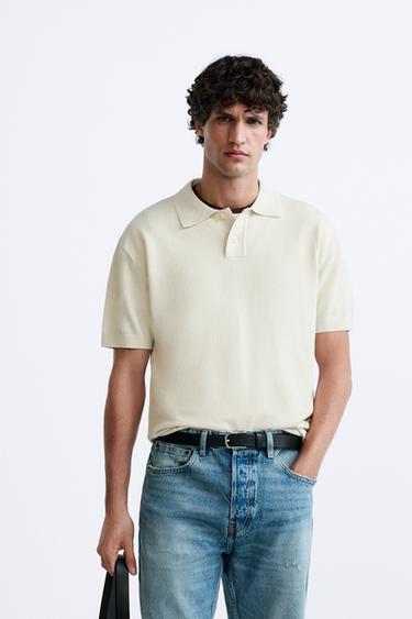 TEXTURED KNIT POLO SHIRT - Stone by Zara